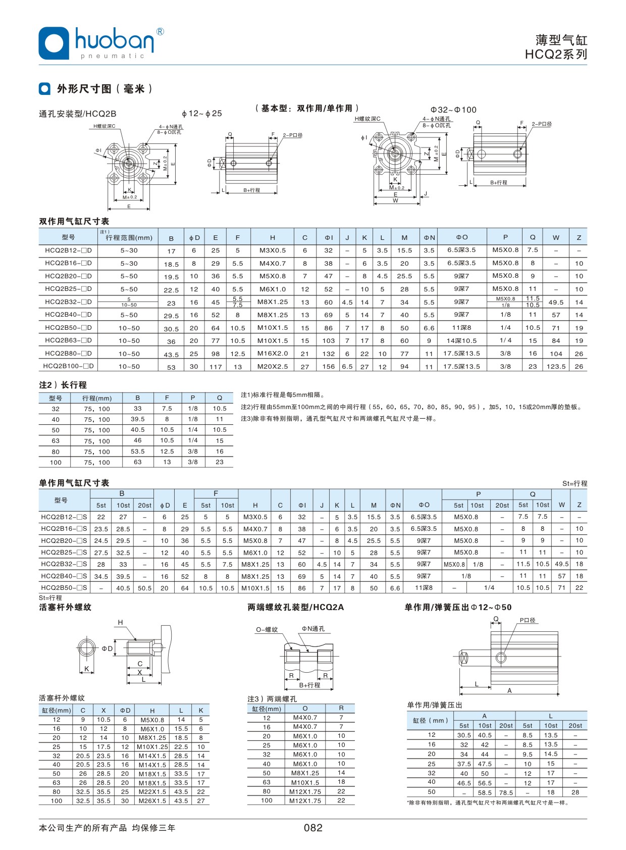 HCQ2薄型气缸，标准型